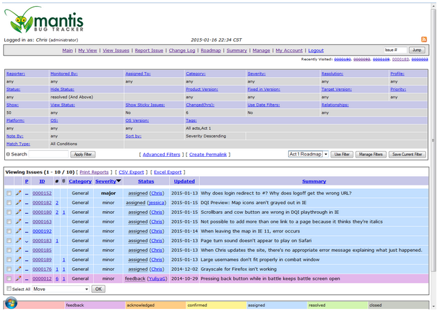 Mantis bug tracking DQI